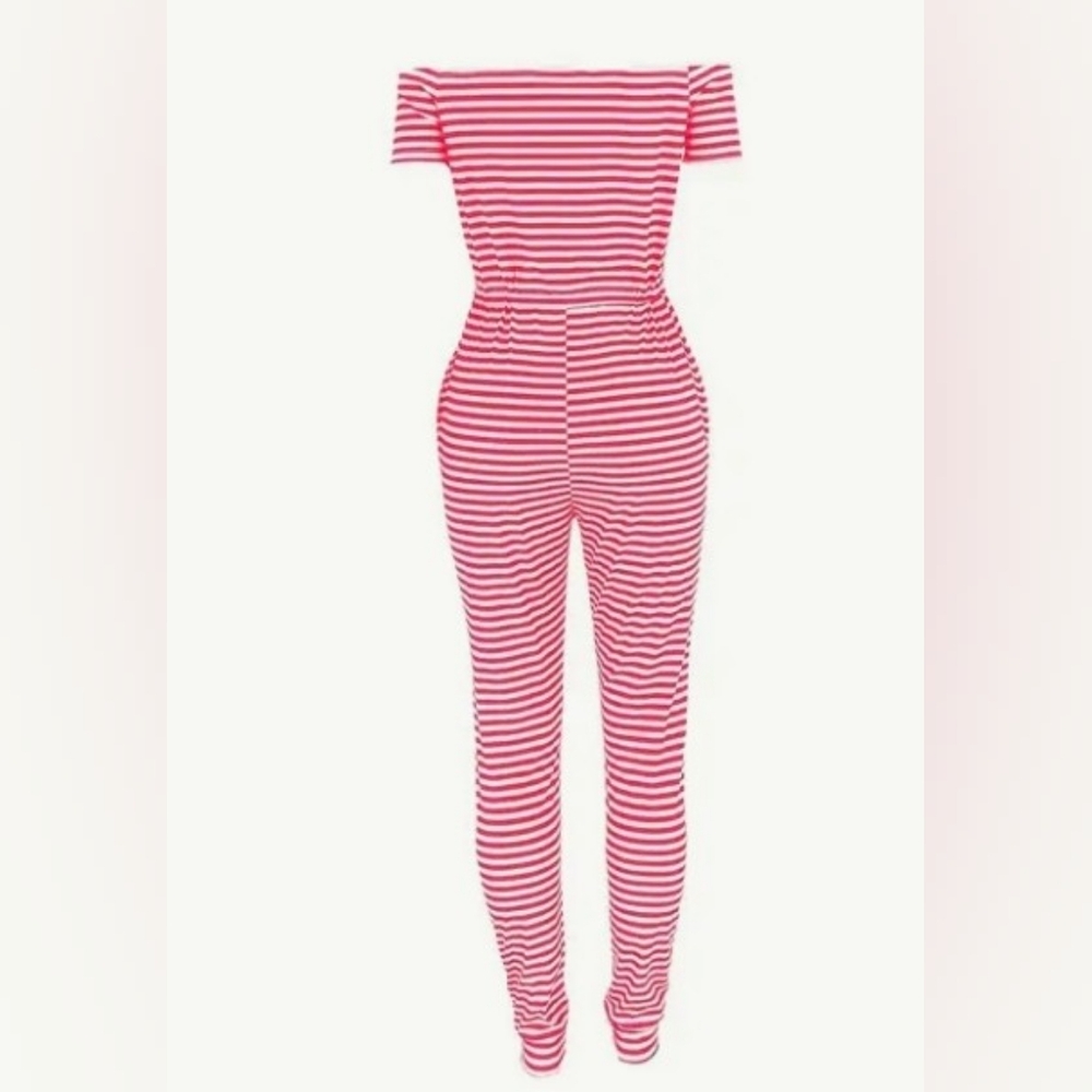 Striped Off Shoulder Jumpsuit - Picture 2 of 2